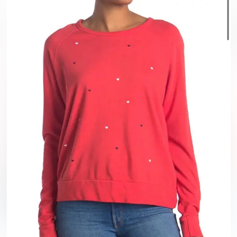 NEW Sundry Heart Raglan Red Sweatshirt Pullover